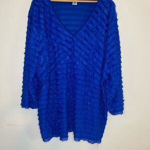 Catherines Dressy Blue Ruffles V-Neck Top Blouse 3/4 Length Sleeves 3X Office